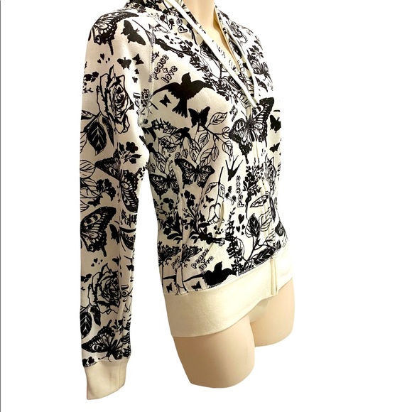 NWT Peace & Love Motif Zip Hoodie Floral Butterfly Sz S - Picture 2 of 9